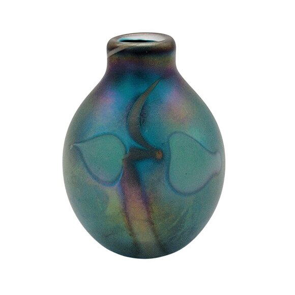 Jon Bush Favrile Iridescent Blue Art Glass Vase